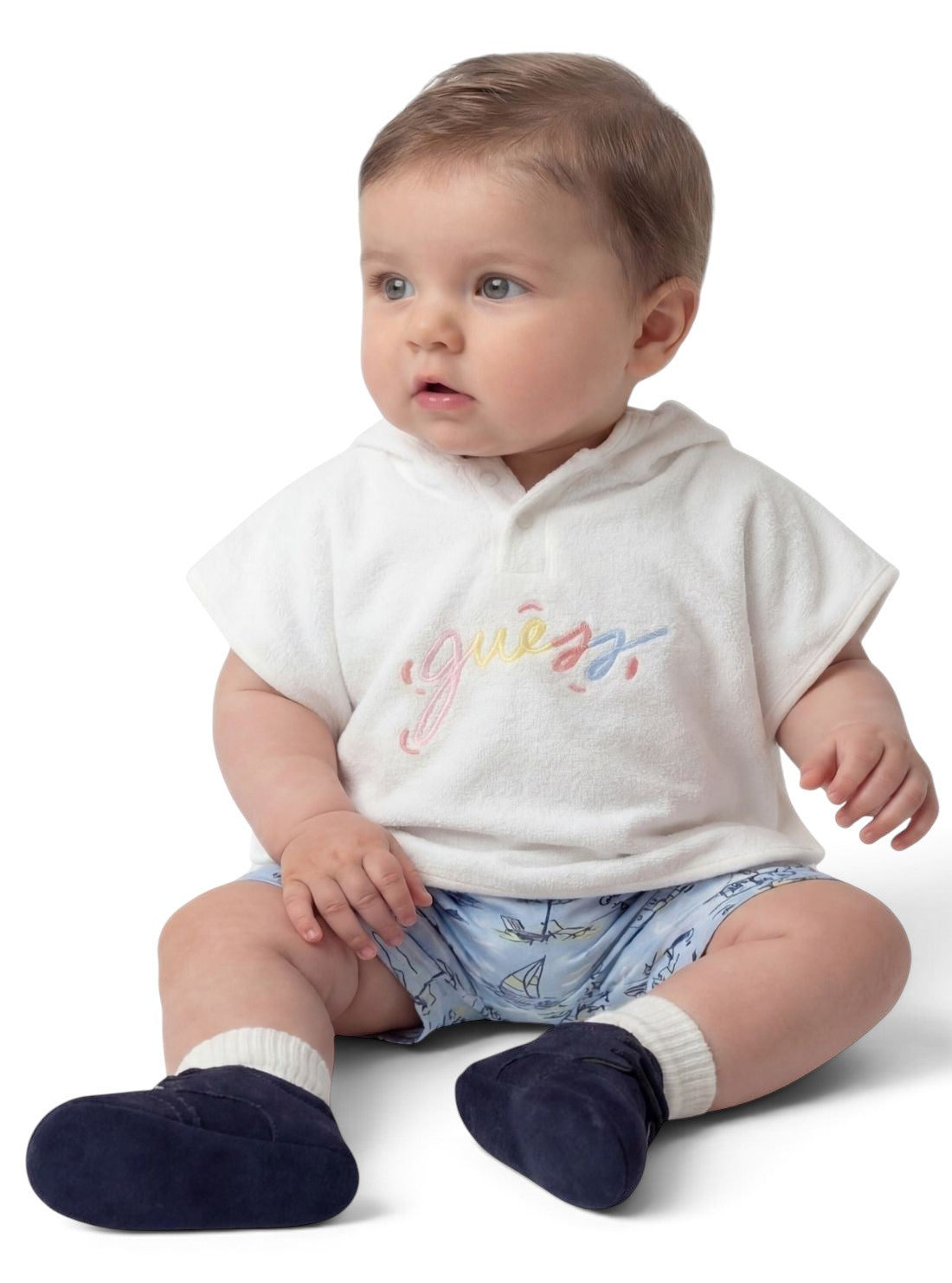 GUESS Kids White Logo Baby Poncho Towel H6GZ09KCCK1 Front View