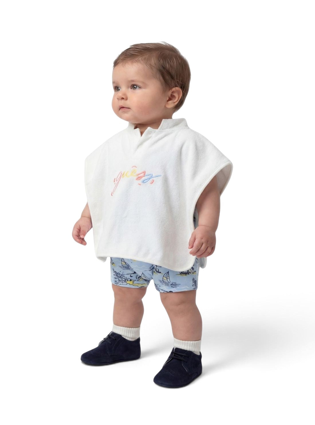 GUESS Kids White Logo Baby Poncho Towel H6GZ09KCCK1 Full Side View