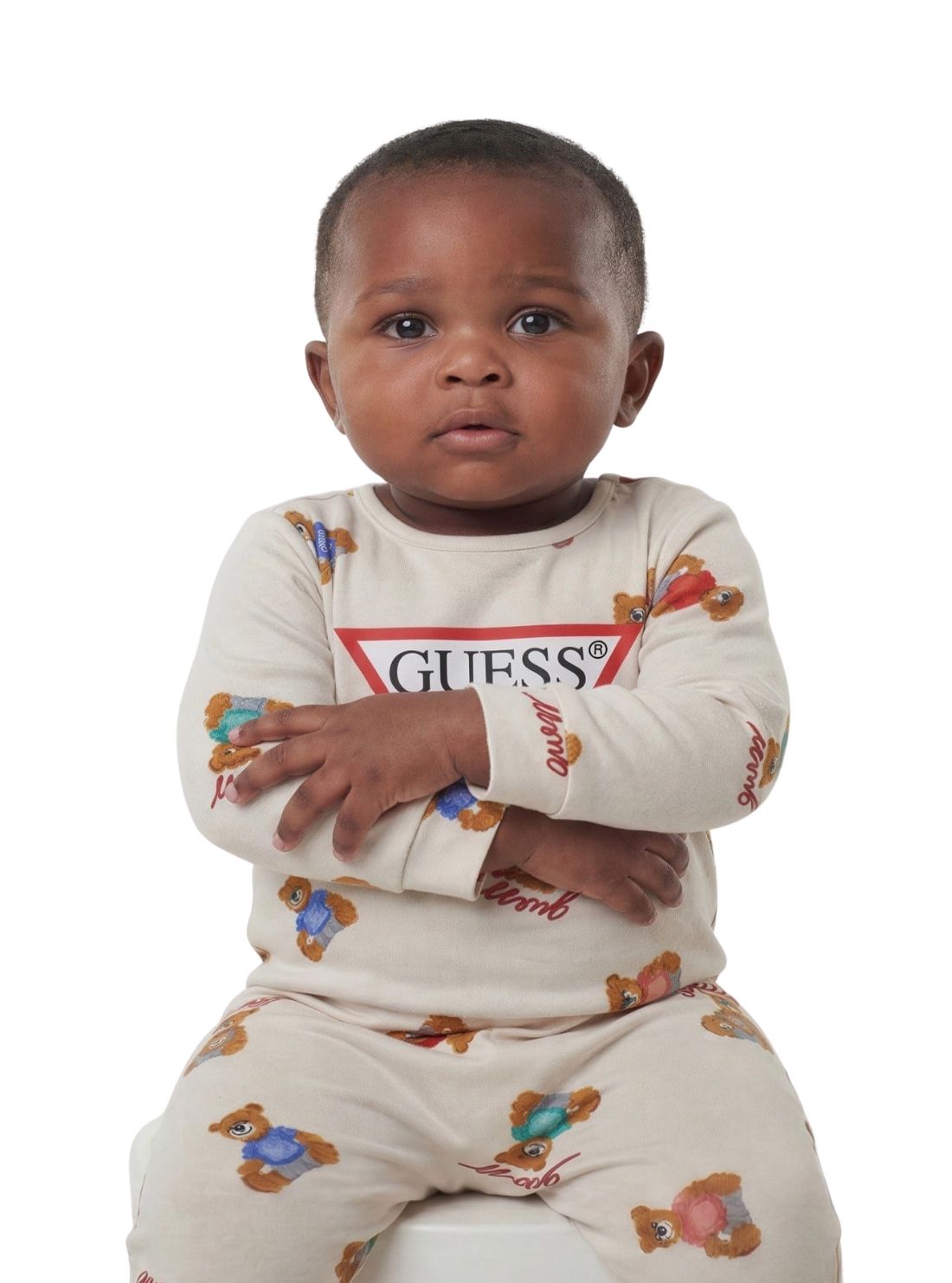 GUESS Kids Beige Bear Print Overall H6YG07K4131 Detail View