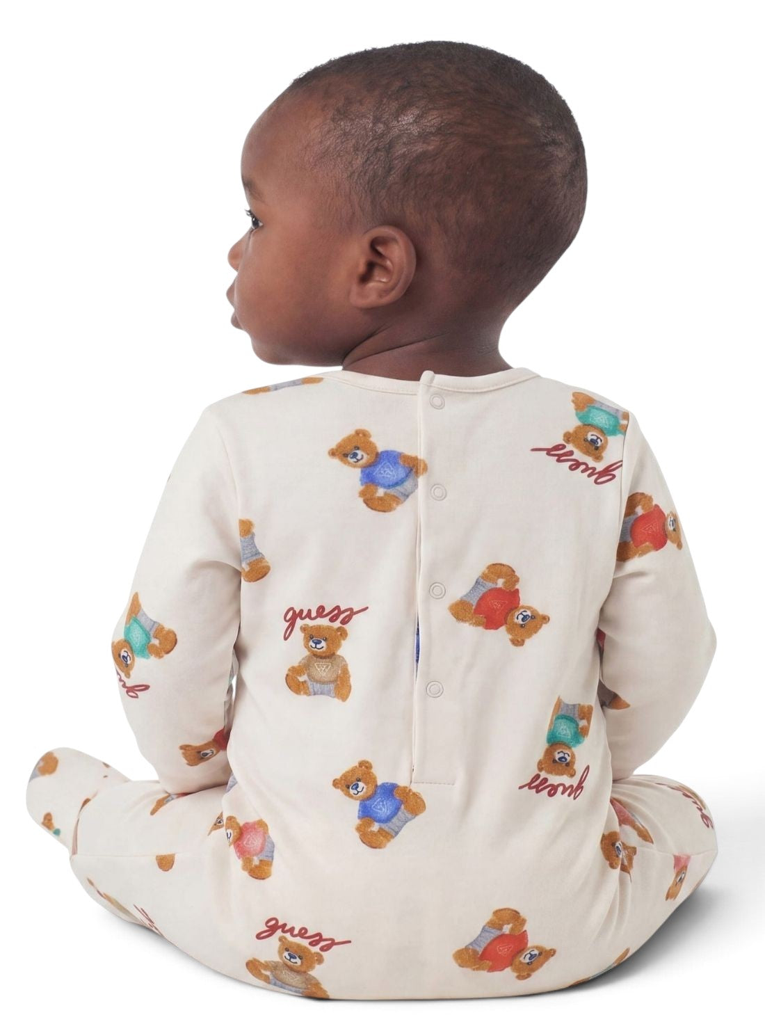 GUESS Kids Beige Bear Print Overall H6YG07K4131 Back View