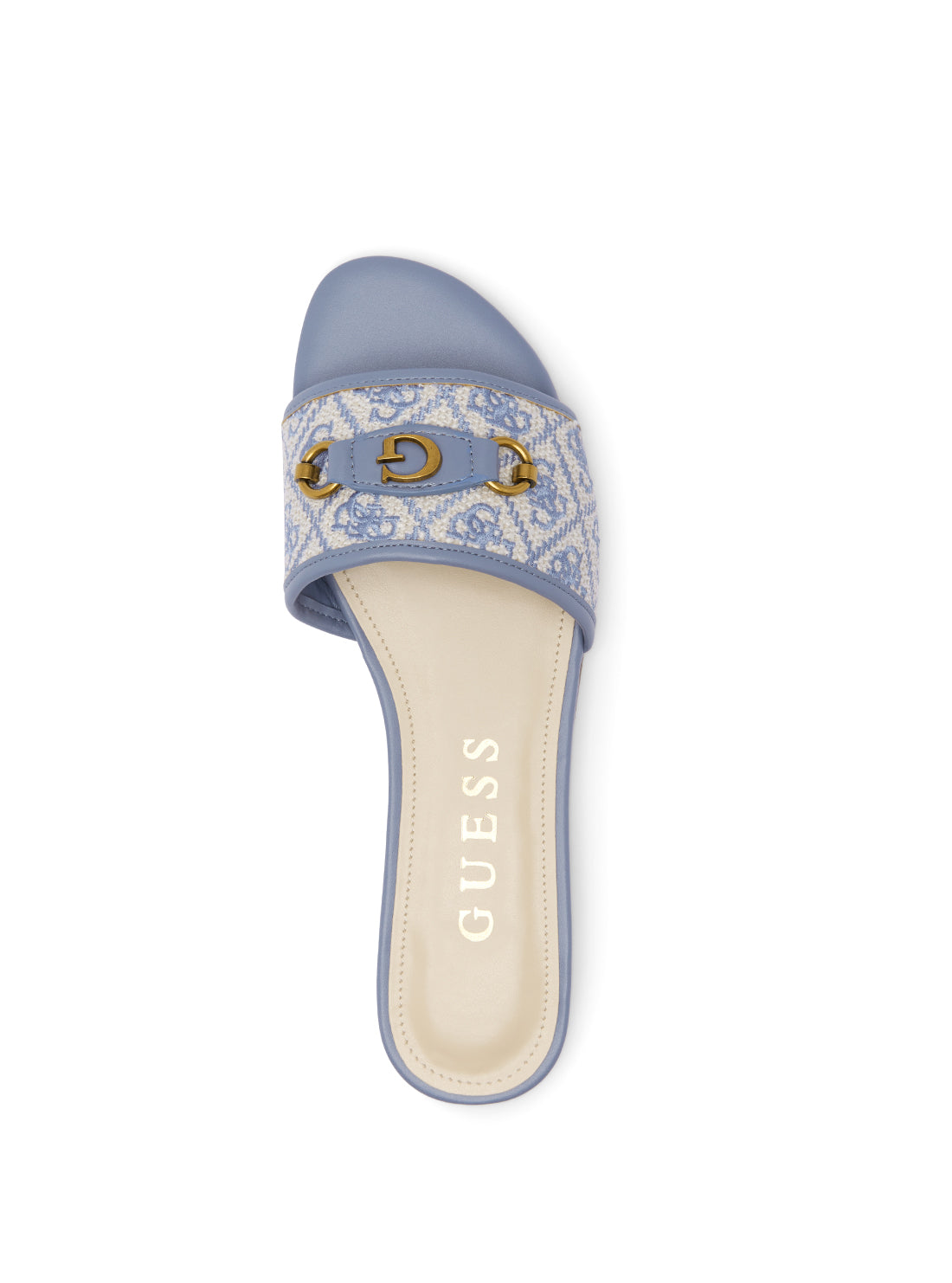 guess womens Blue Logo Hammi Slide Sandals upper frontview
