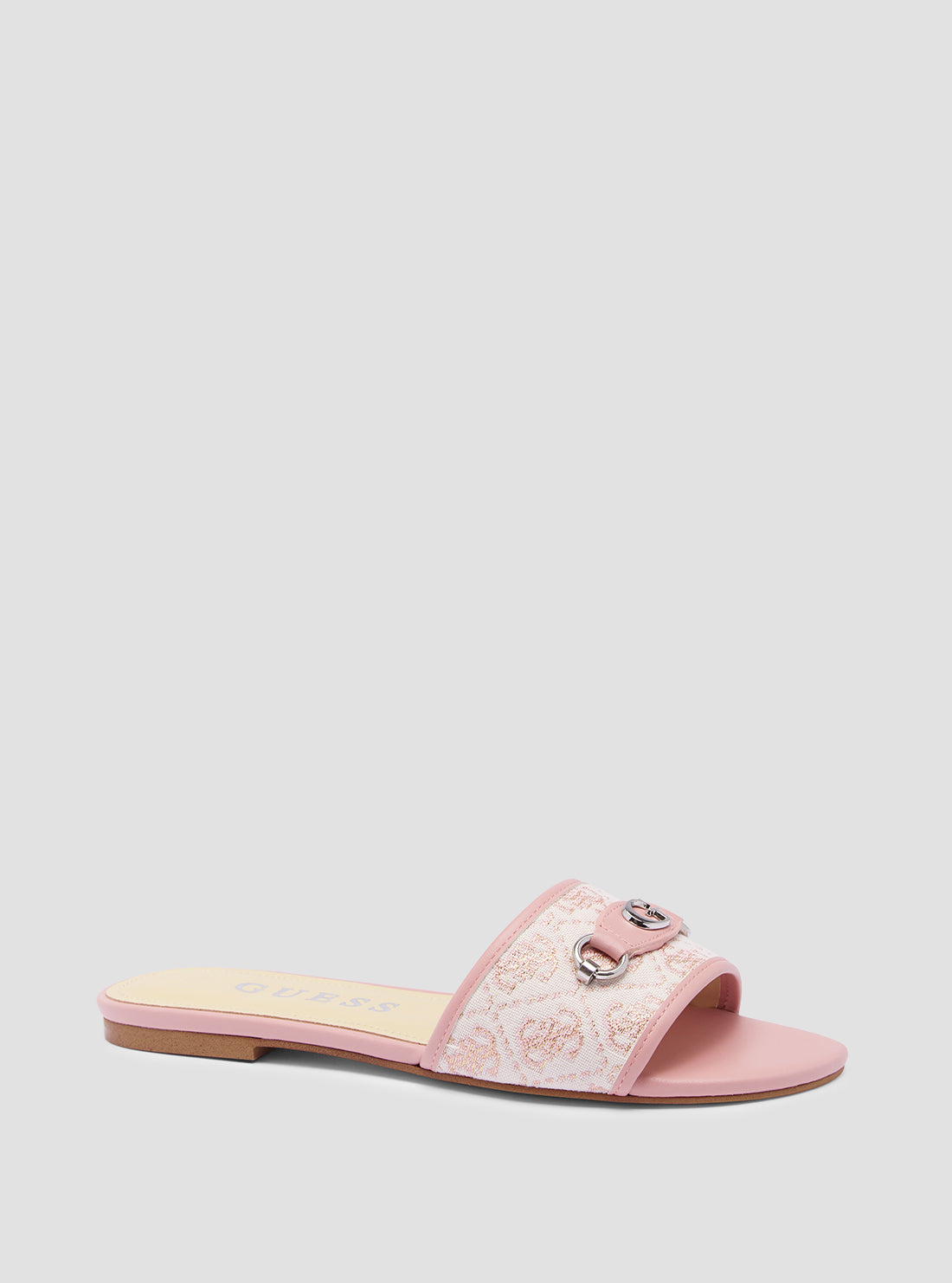 guess womens Pink Logo Hammi Slide Sandals front view