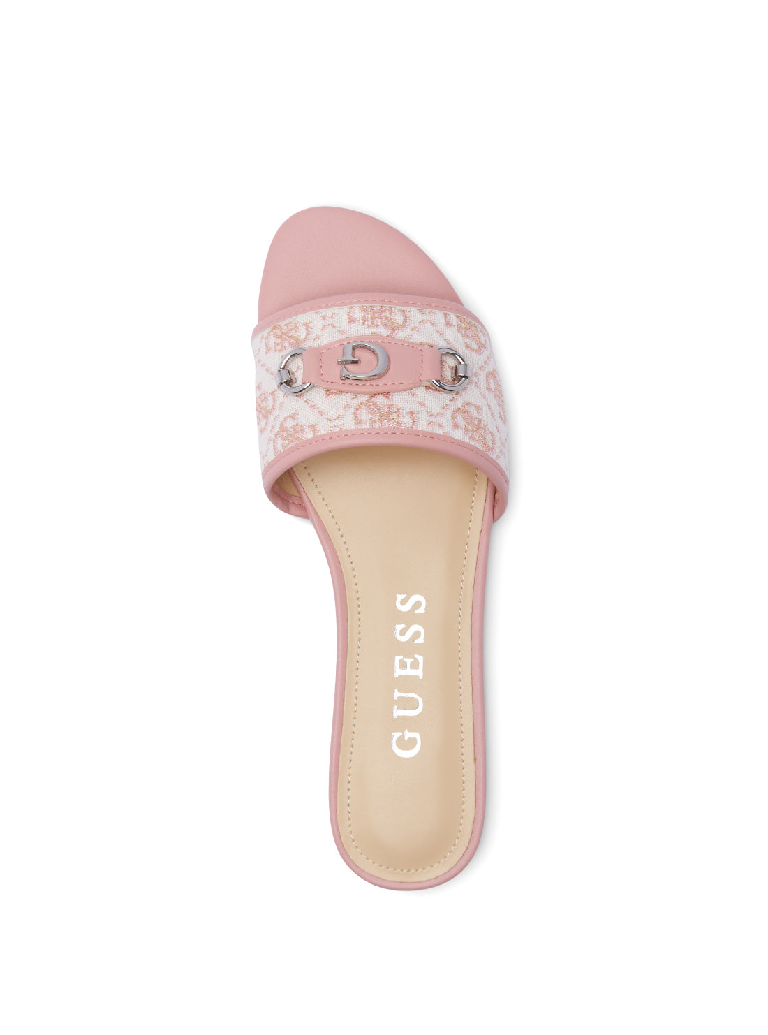 guess womens Pink Logo Hammi Slide Sandals front view