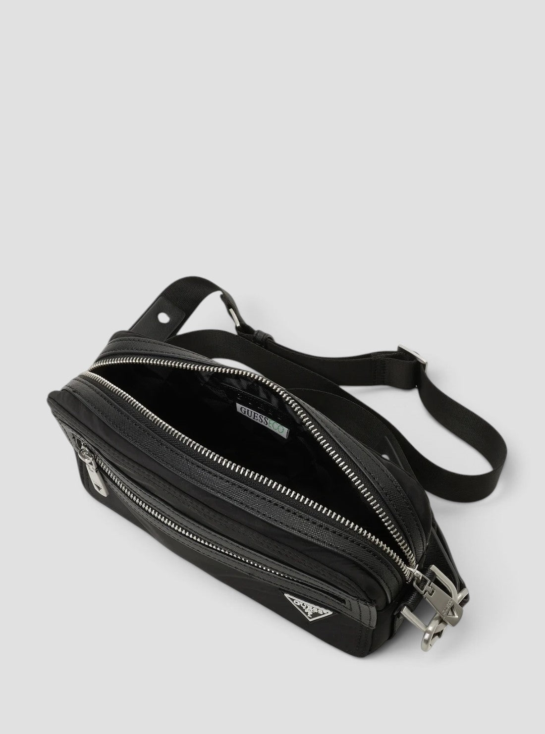 GUESS Mens Black Berlin Small Camera Bag HMBENYP6250 Inside View