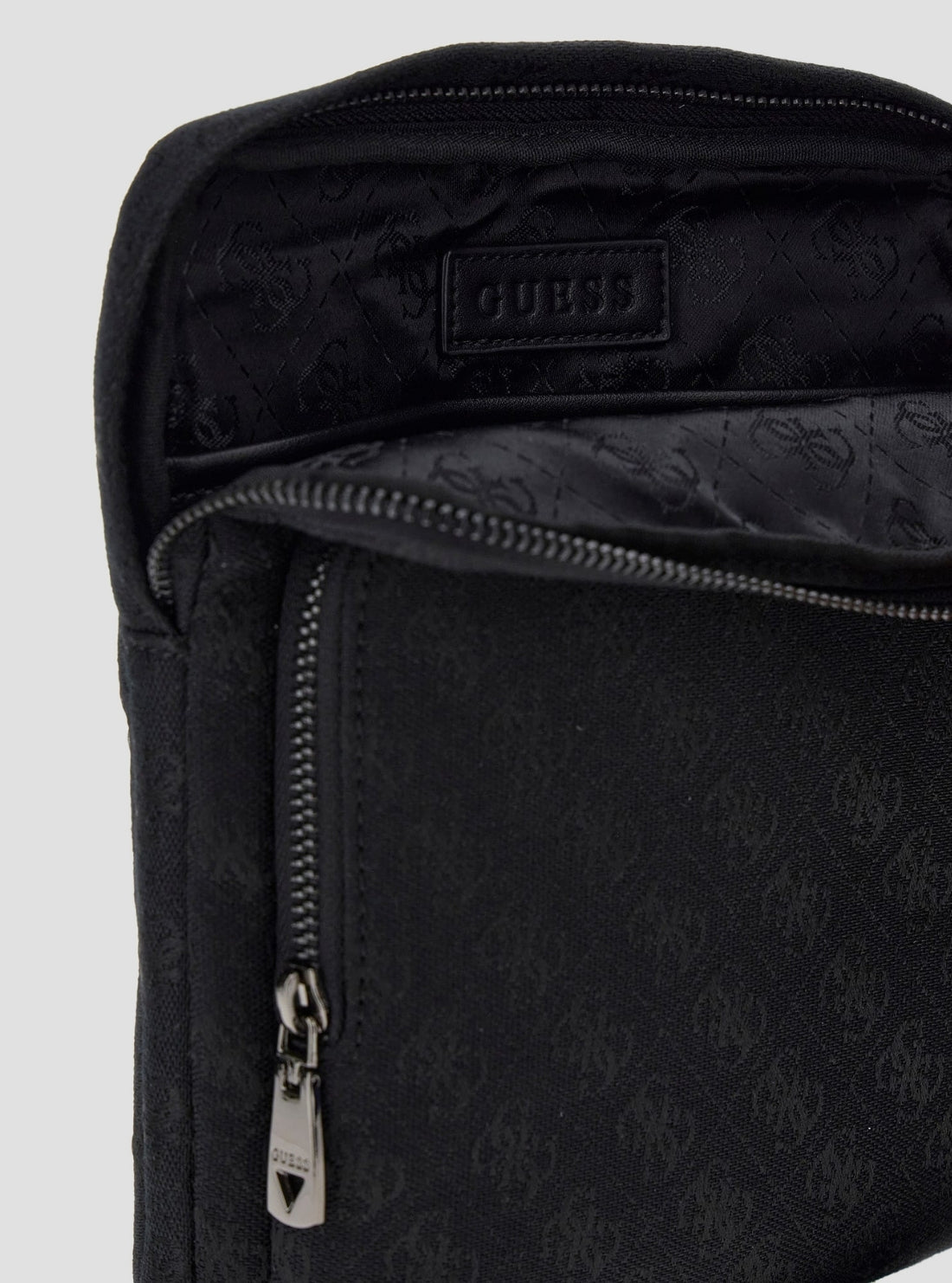 GUESS Mens Black Boston Logo Flat Crossbody Bag HMBOSTP6123 Detail View