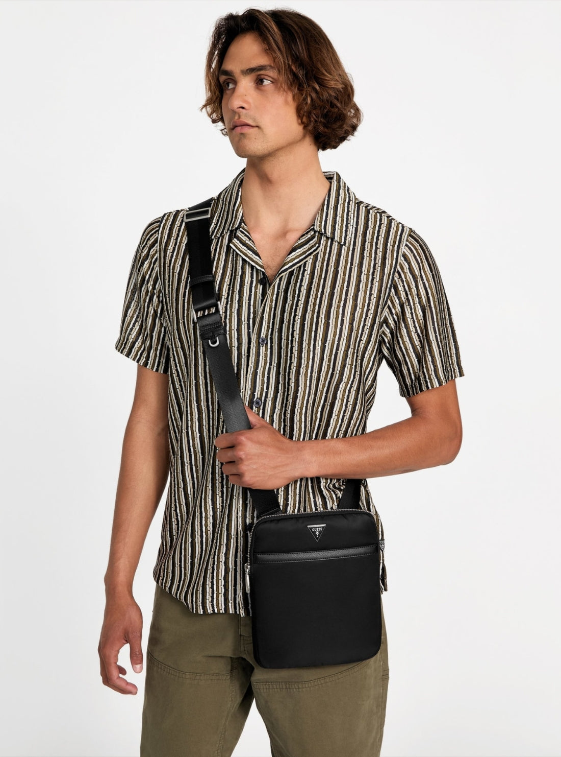 GUESS Mens Black Milano Crossbody Flat Bag HMMINYP5223 Full View