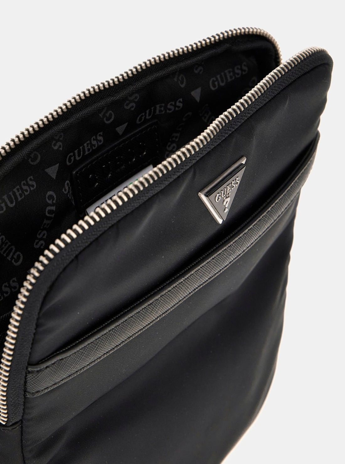GUESS Mens Black Milano Crossbody Flat Bag HMMINYP5223 Inside View