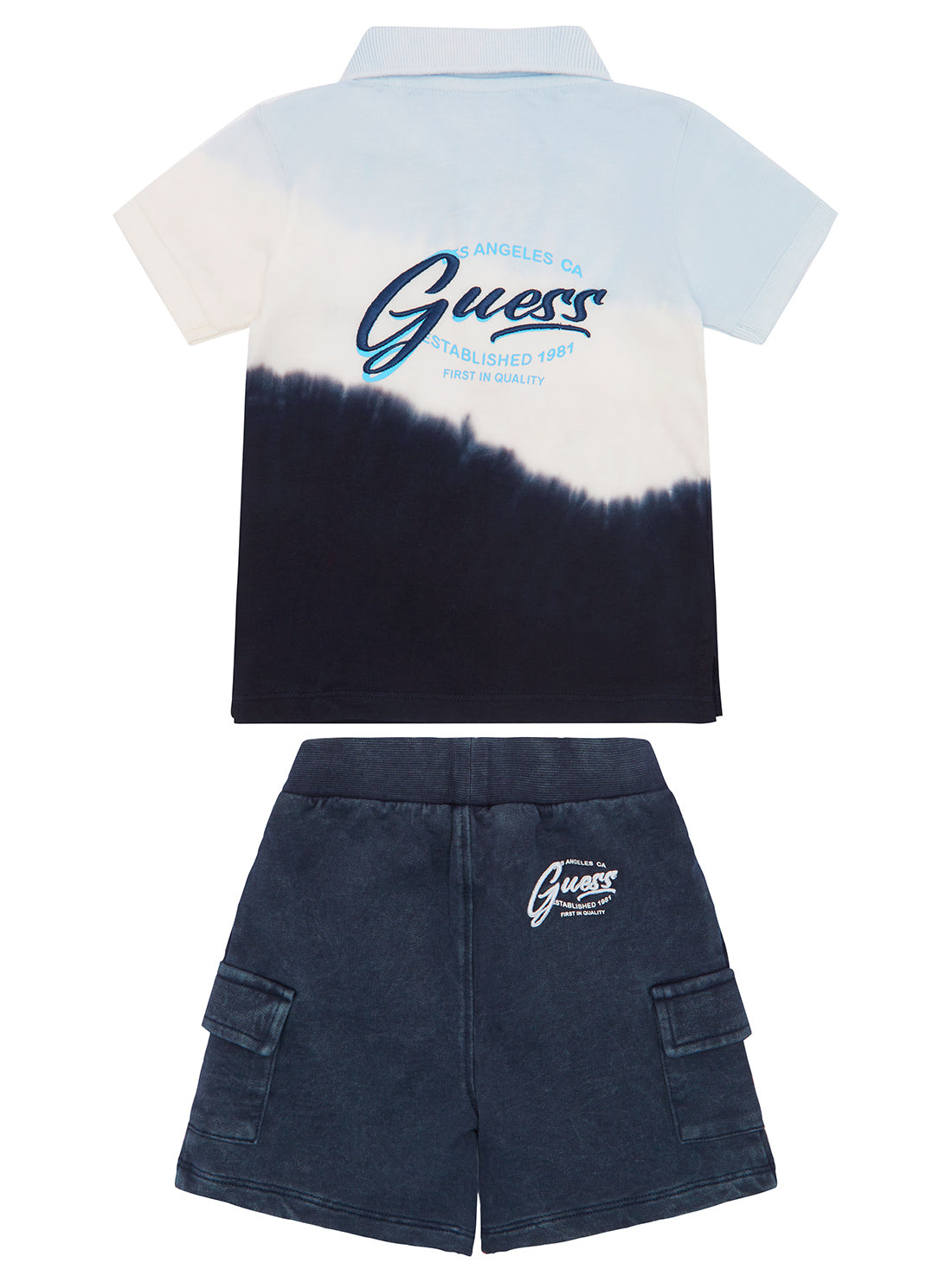 Blue Dipdye Polo and Terry Shorts Set (3-24m)