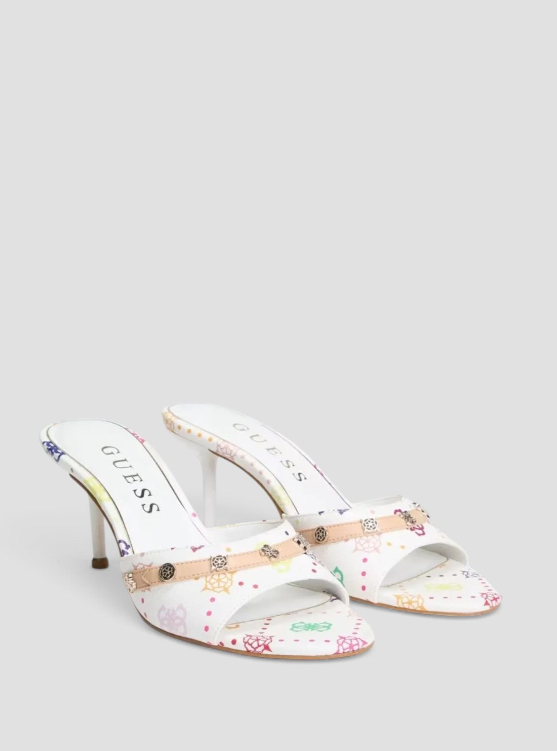GUESS Footwear White Logo Iory Heeled Sandals IORY Side View2