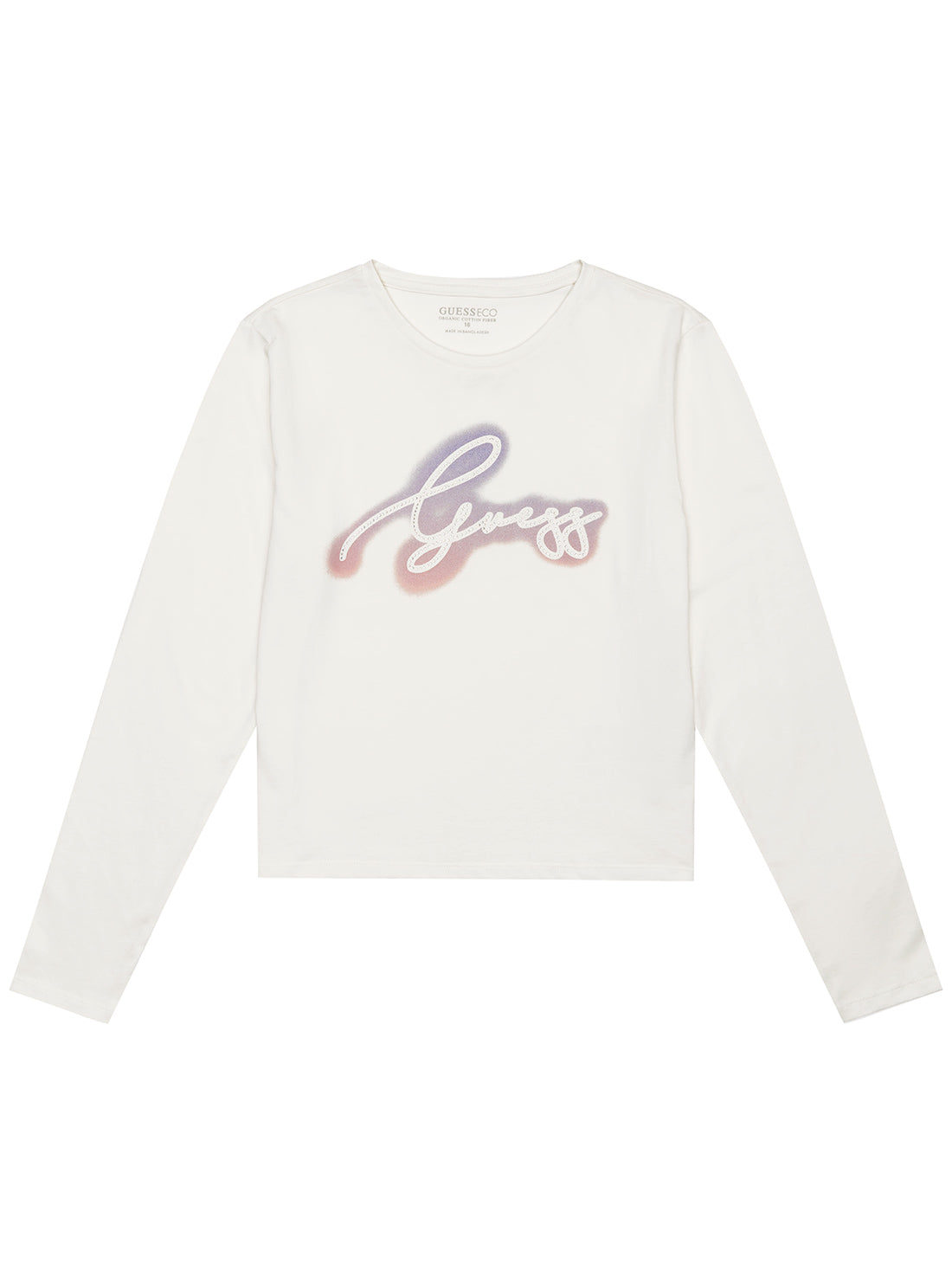GUESS White Long Sleeve Crop T-Shirt (7-16) front view
