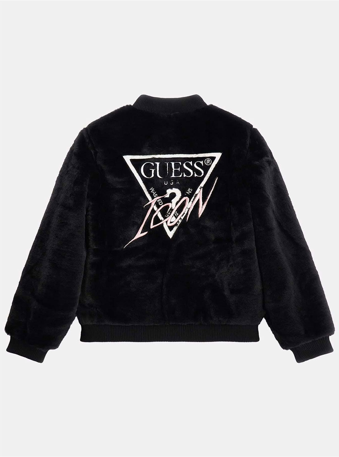 GUESS Black Faux Fur Bomber Jacket (7-16) back view