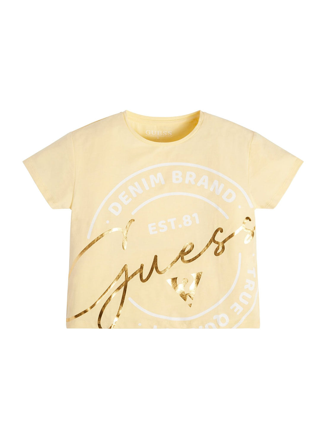 Yellow Script Logo T-Shirt | GUESS Kids | Front view