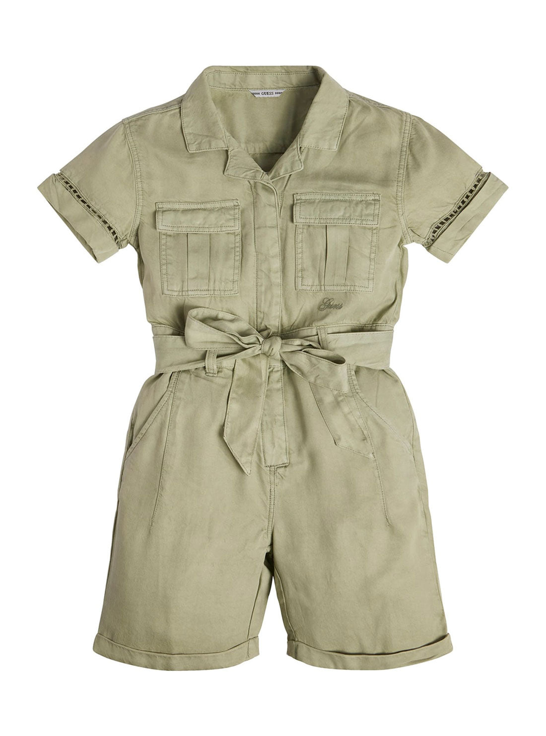 Girl's Khaki Green Cargo Playsuit front view