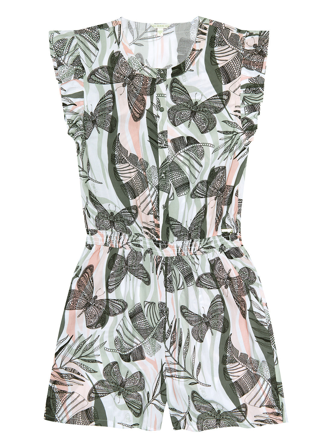 Girl's Green Butterfly Print Jumpsuit (7-16) | GUESS Kids | Front view