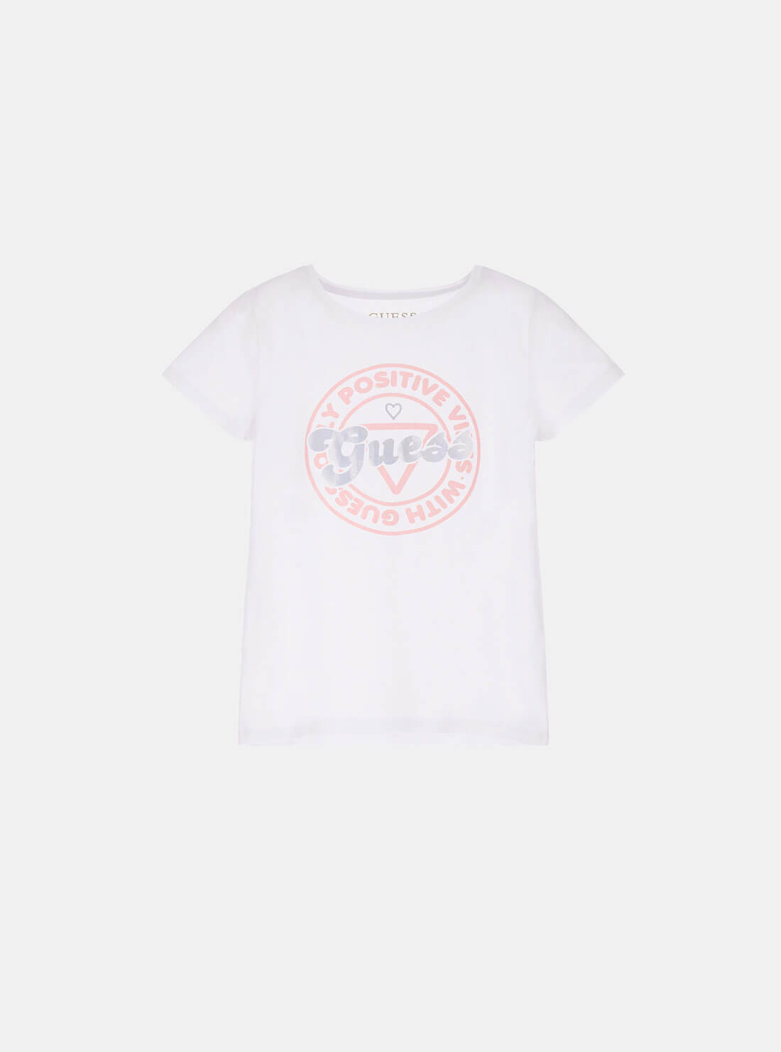 White Positive Vibes Logo T-Shirt (7-16) | GUESS Kids | Front view