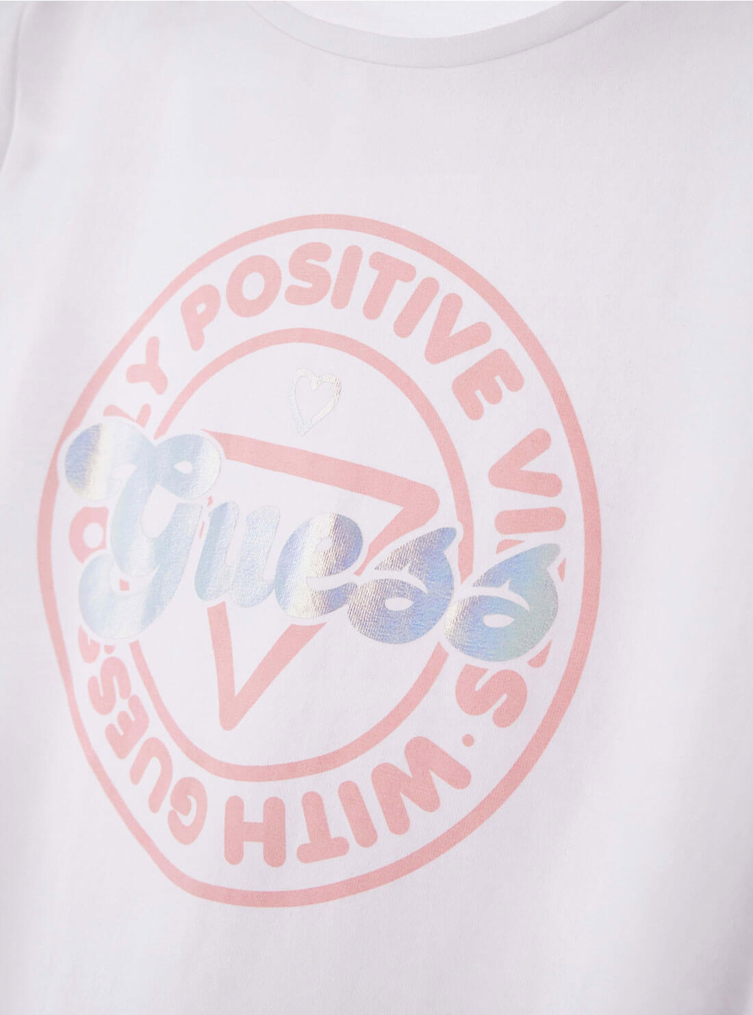 White Positive Vibes Logo T-Shirt (7-16) | GUESS kids | detail view