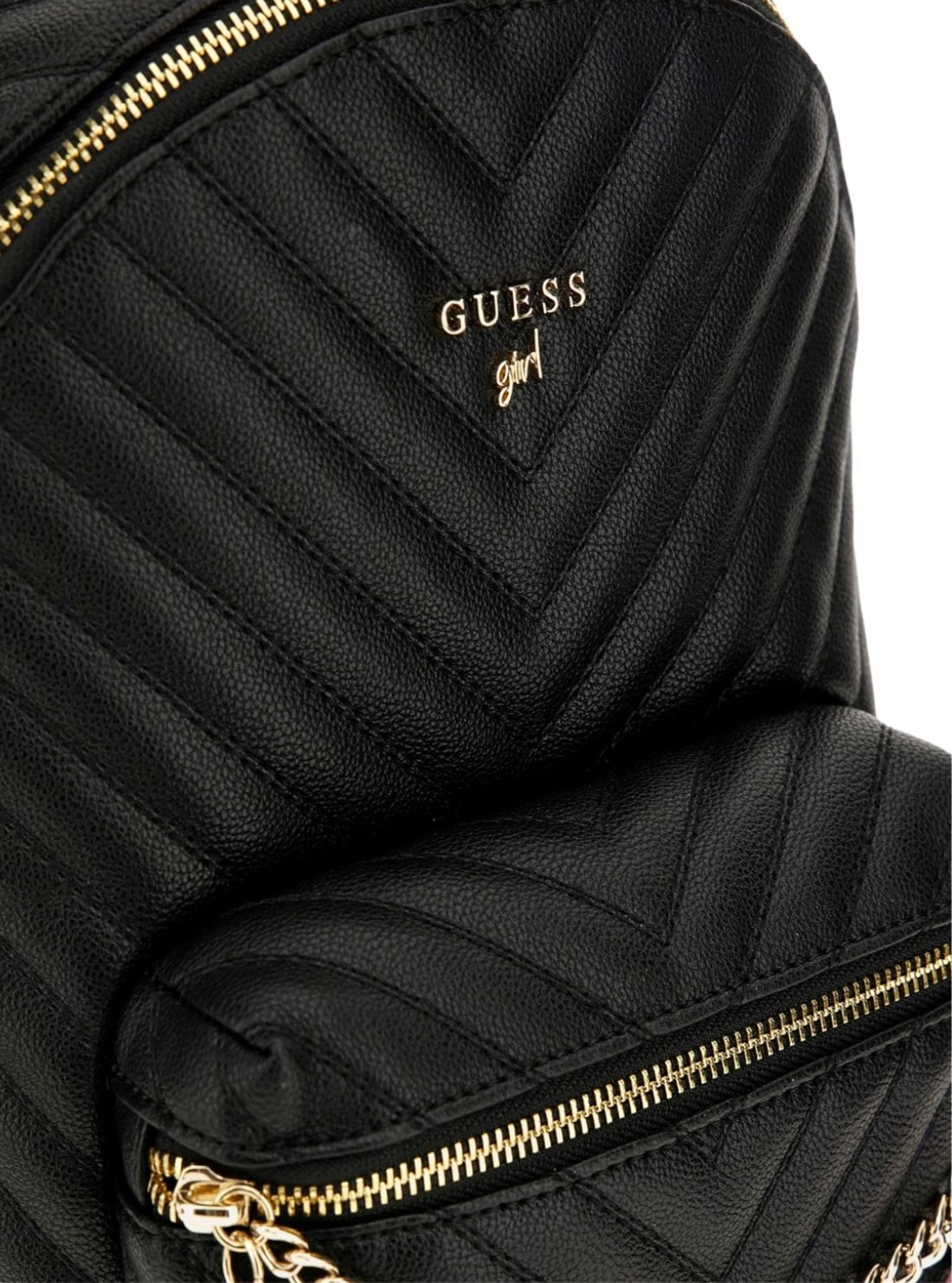 GUESS Kids Black Chain Lattering Small Backpack J4RZ17WFZL0 Detail View