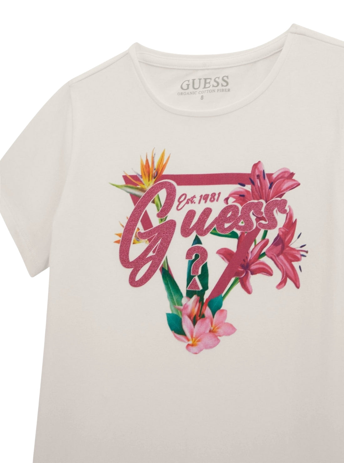 GUESS Kids Eco White Floral Script Logo T-Shirt (7-16) J5GI16K6YW4 Detail View