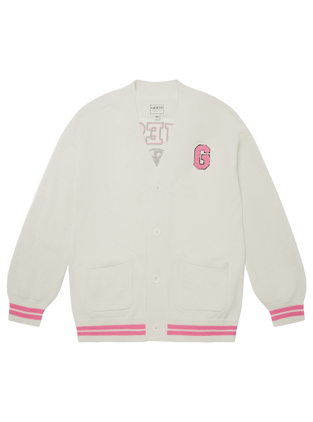 GUESS Kids White Long Sleeve Cardigan (7-16) J5YR11Z3OF0 Front View