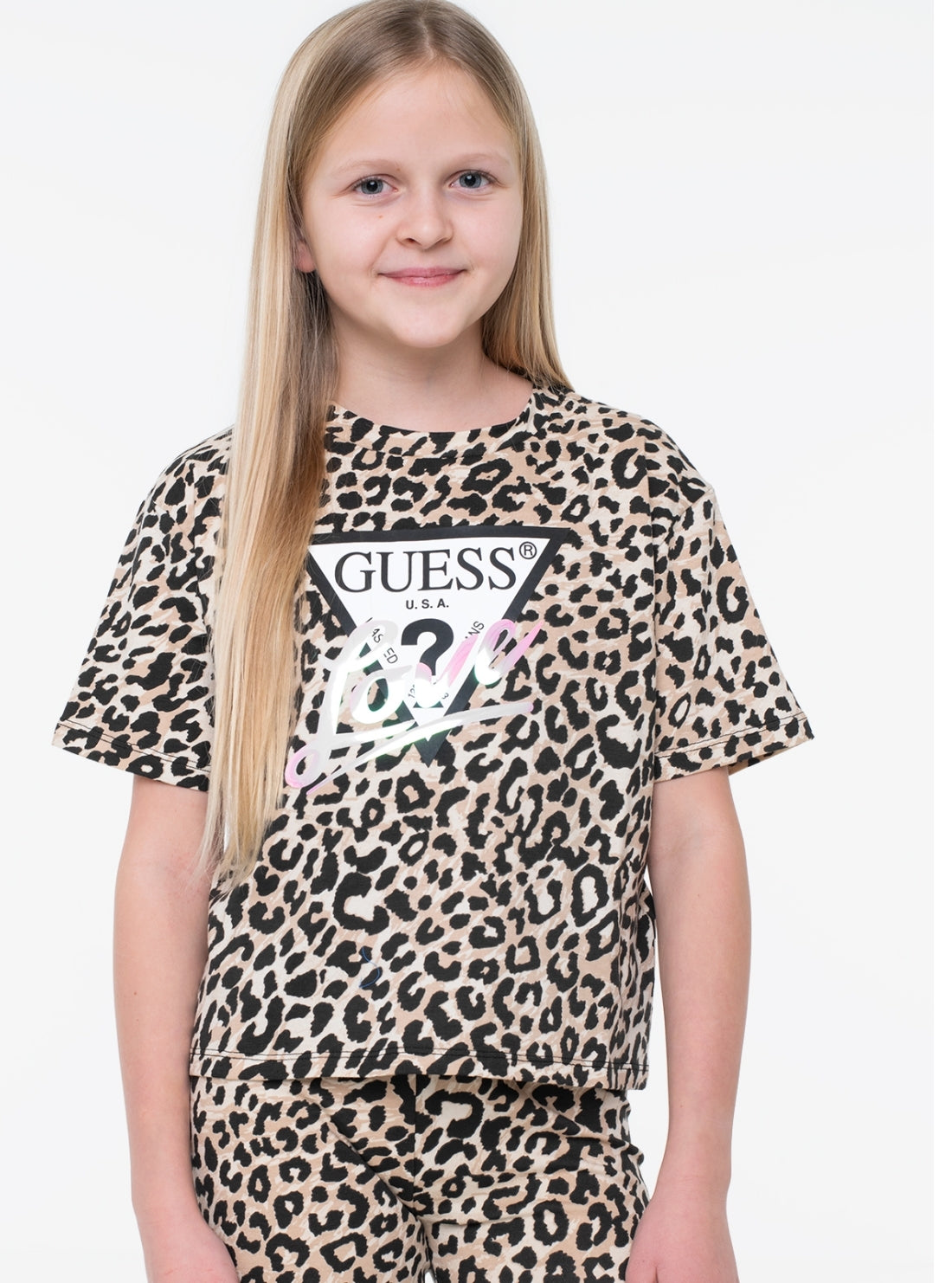 GUESS Kids Leopard Print Logo T-Shirt (7-16) J6BI05K5775 Model View1