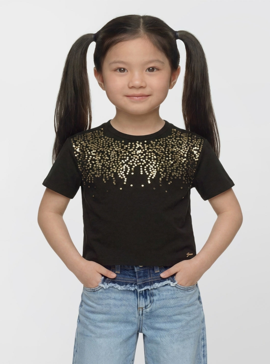 GUESS Kids Black Sequin Batwing T-Shirt (7-16) J6BI10K5787 Model View1