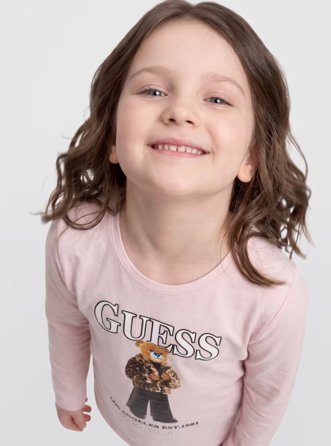 GUESS Kids Pink Long-Sleeve Graphic Bear T-Shirt (7-16) J6BI11K5790 Model View2