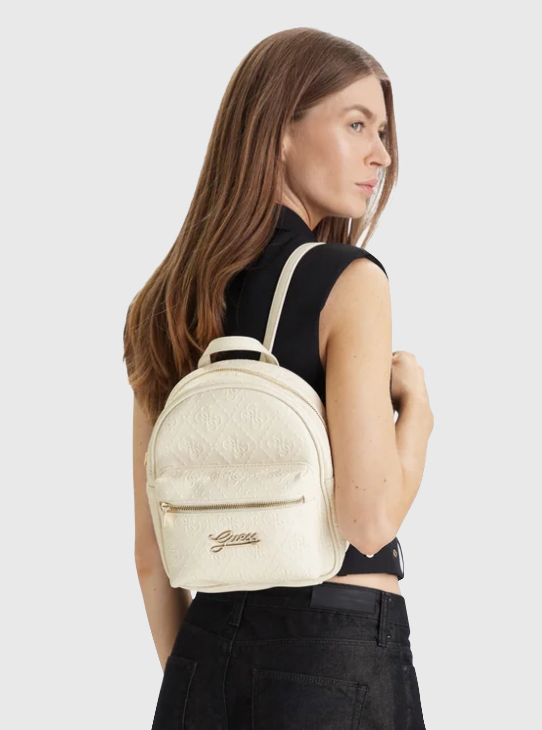 GUESS Kids Cream White Logo Mini Backpack J6RZ16WGT10 Model View