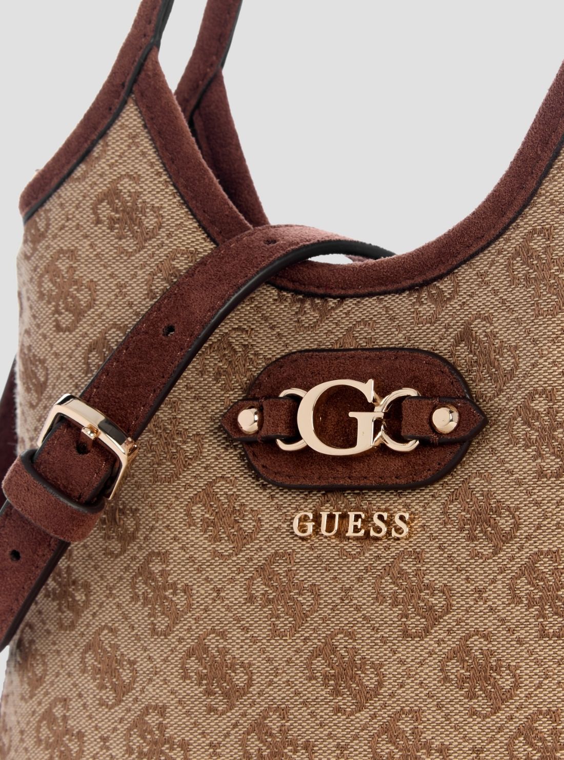 GUESS Womens Brown Logo Samantha Mini Tote Bag JG231375 Detail View