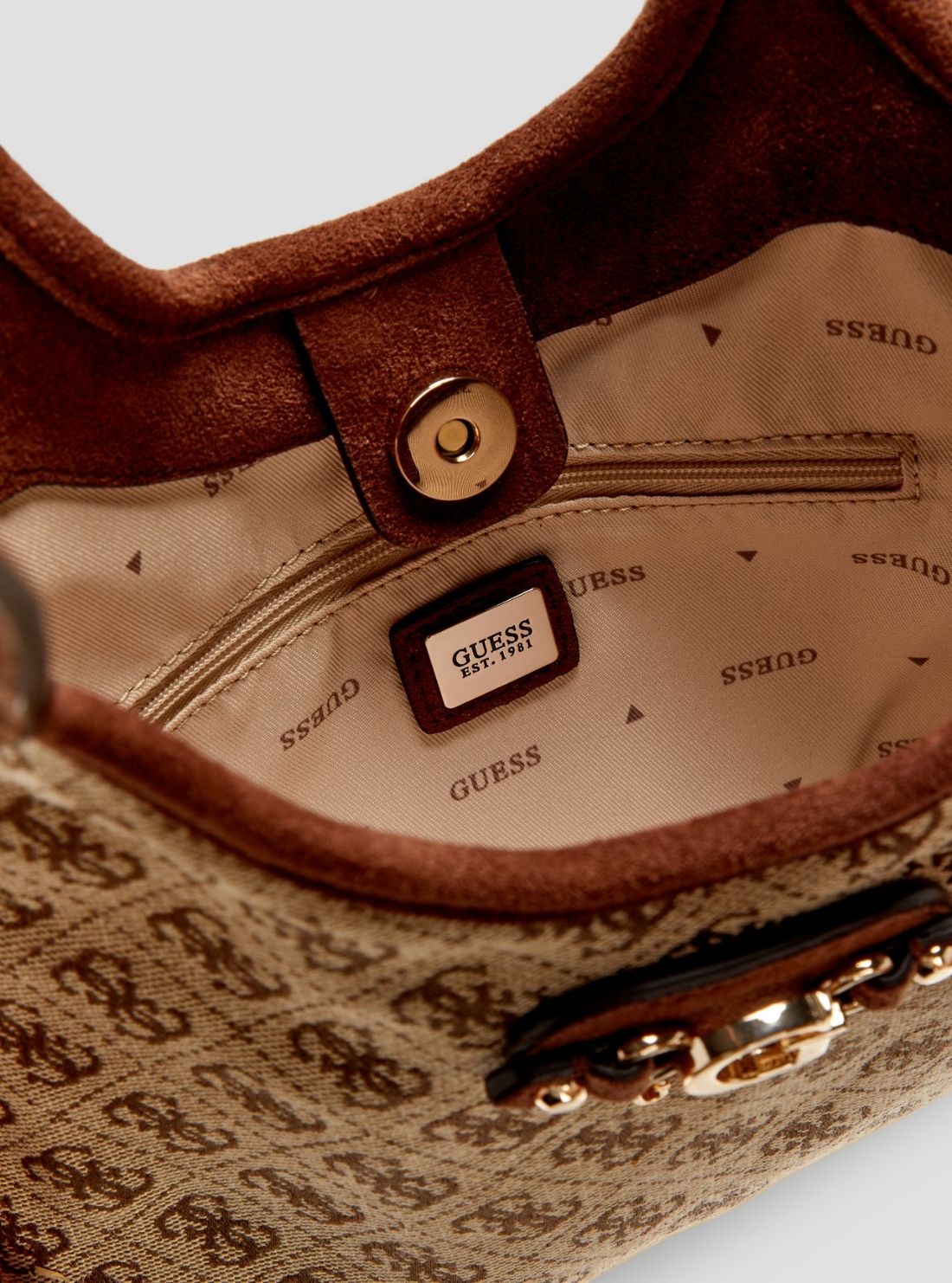 GUESS Womens Brown Logo Samantha Mini Tote Bag JG231375 Detail View