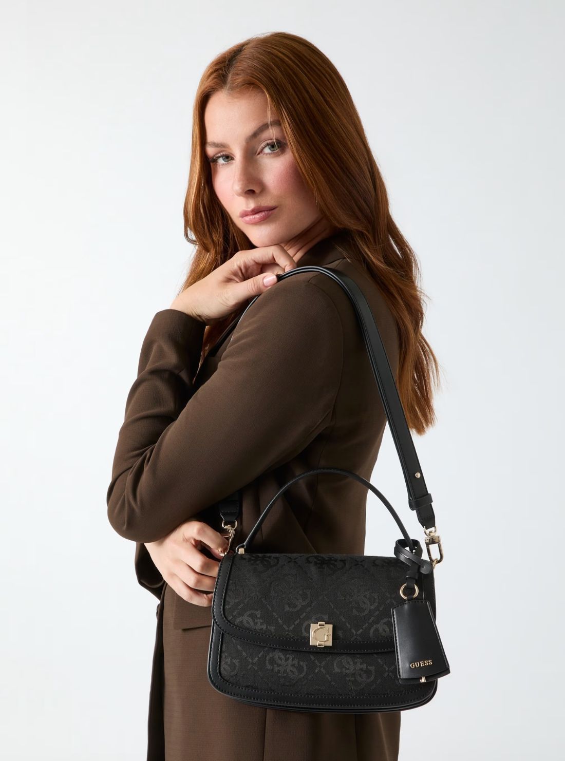 GUESS Womens Black Logo Audrey Crossbody Flap Bag JG975521 Model View