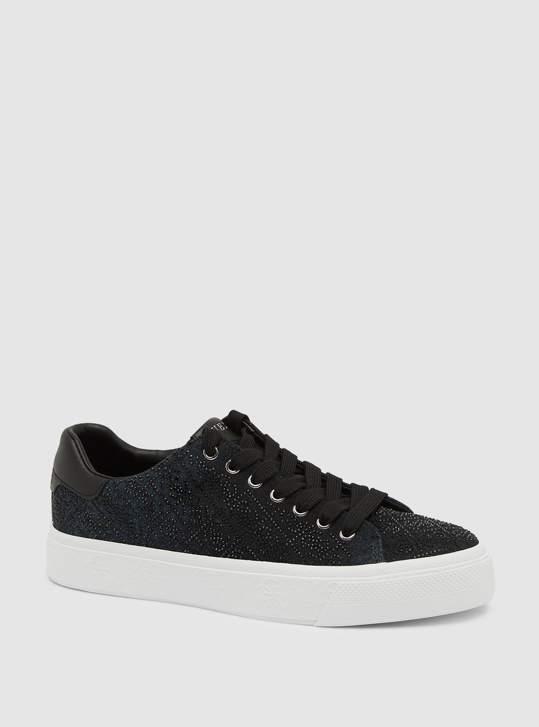 GUESS Womens Footwear Black Joeraya Rhinestone Logo Sneakers JOERAYA Front Side View