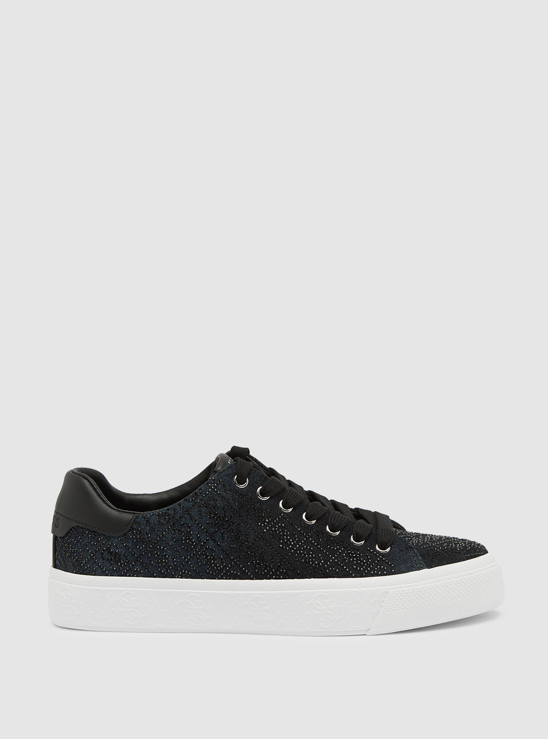 GUESS Womens Footwear Black Joeraya Rhinestone Logo Sneakers JOERAYA Side View