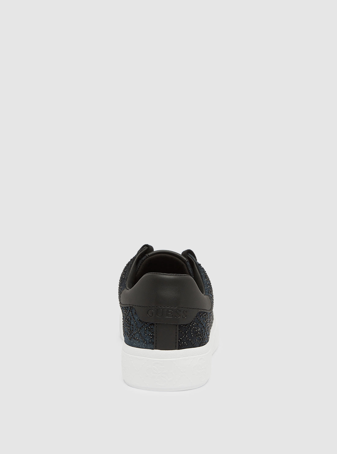 GUESS Womens Footwear Black Joeraya Rhinestone Logo Sneakers JOERAYA Back View