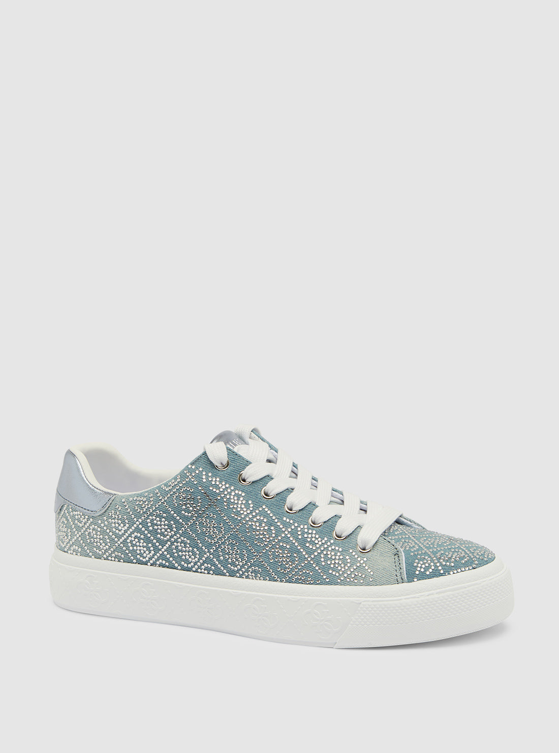 GUESS Womens Blue Joeraya Rhinestone Logo Sneakers JOERAYA2 Front Side View