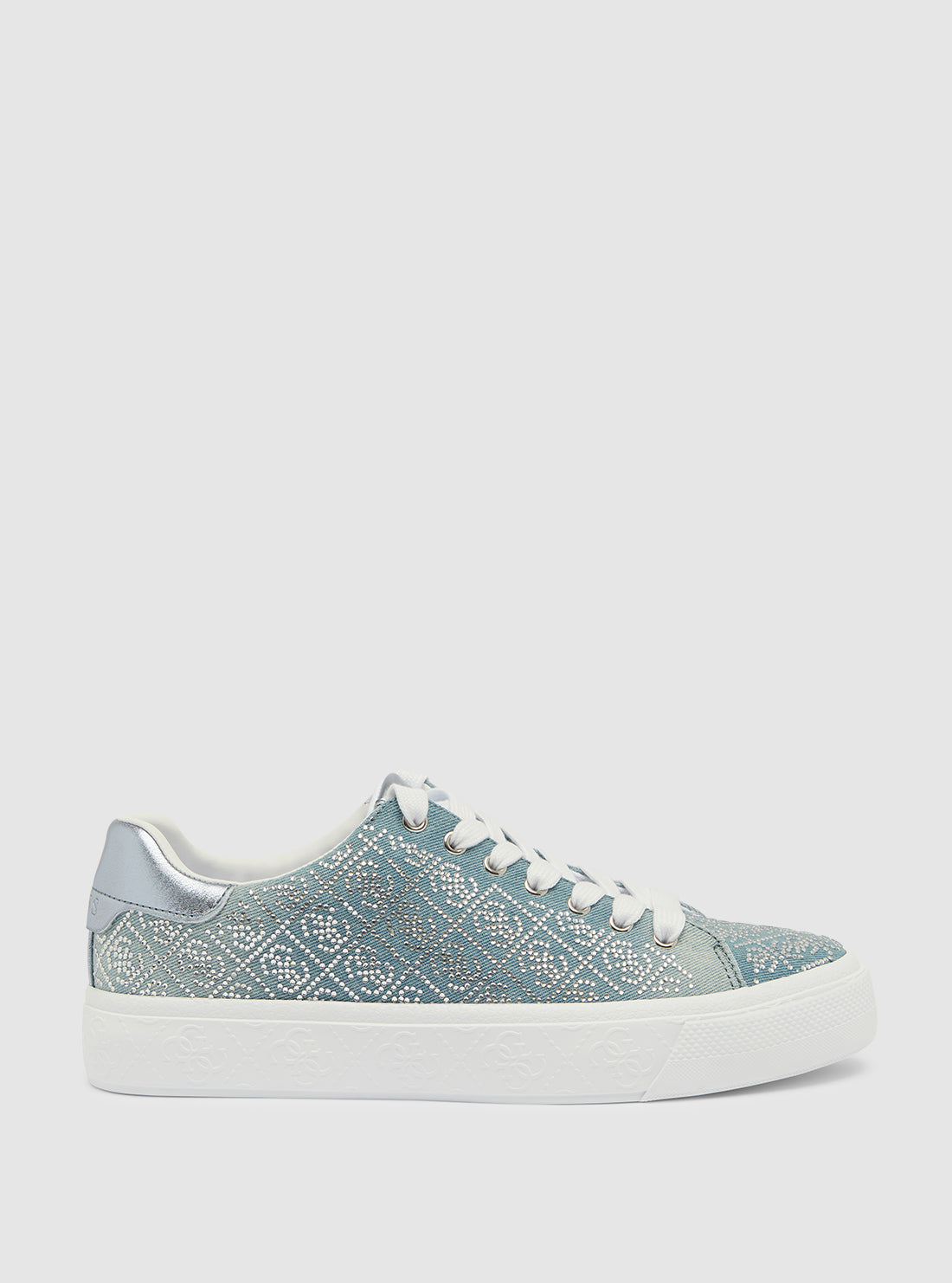 GUESS Womens Blue Joeraya Rhinestone Logo Sneakers JOERAYA2 Side View