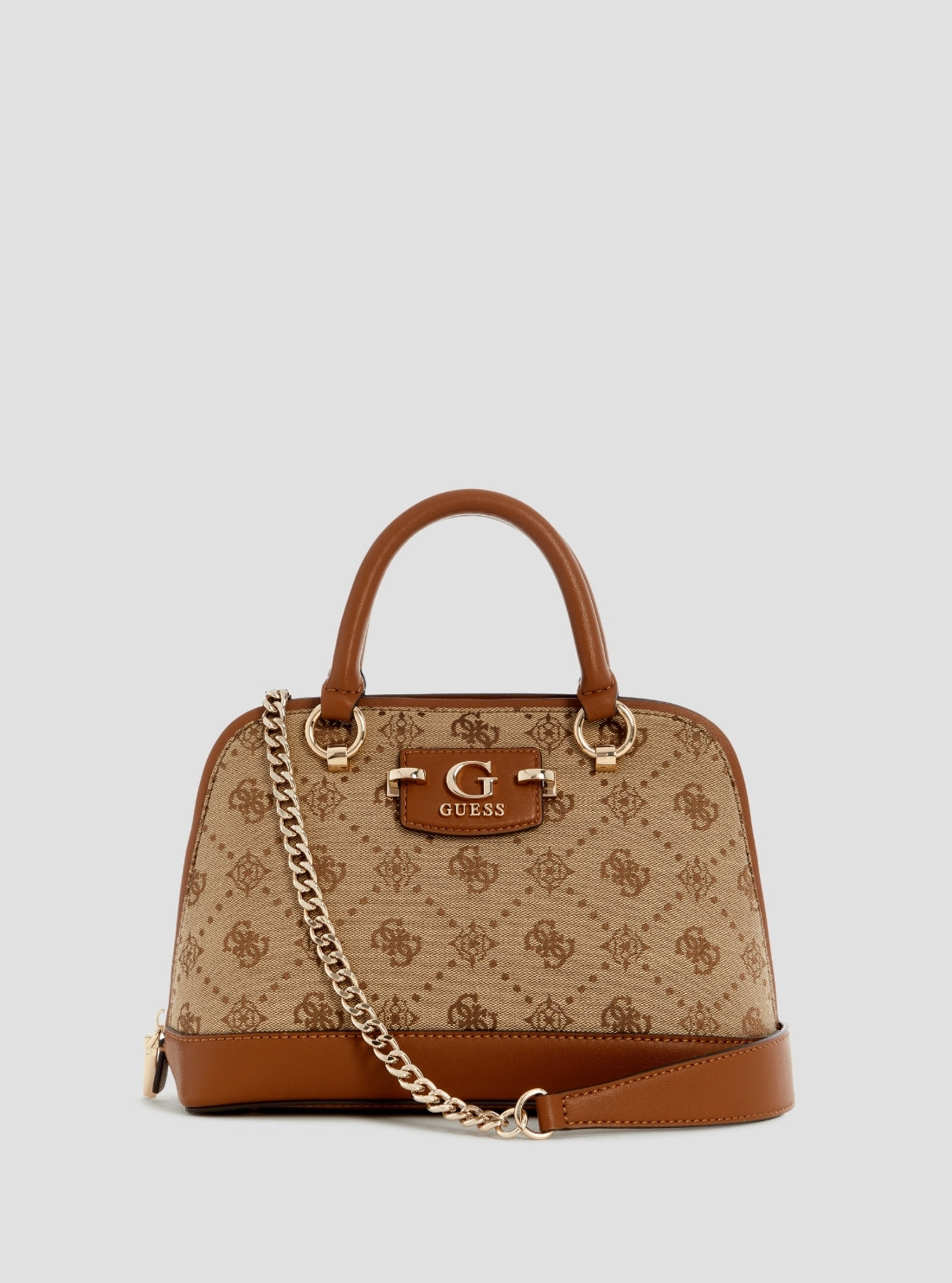 GUESS Womens Brown Logo Neda Dome Satchel JP965405 Front View