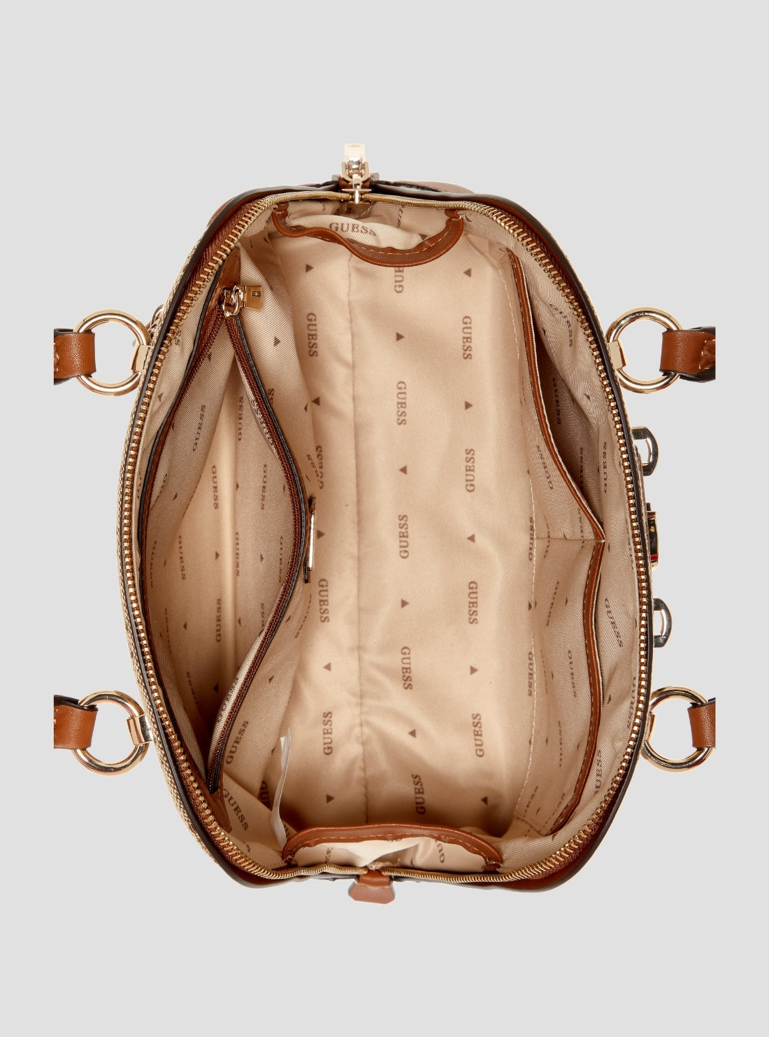 GUESS Womens Brown Logo Neda Dome Satchel JP965405 Inside View