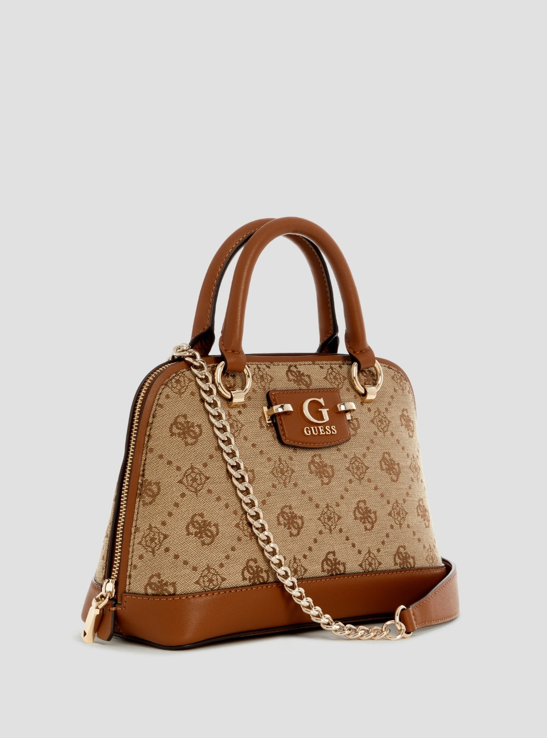 GUESS Womens Brown Logo Neda Dome Satchel JP965405 Front Side View