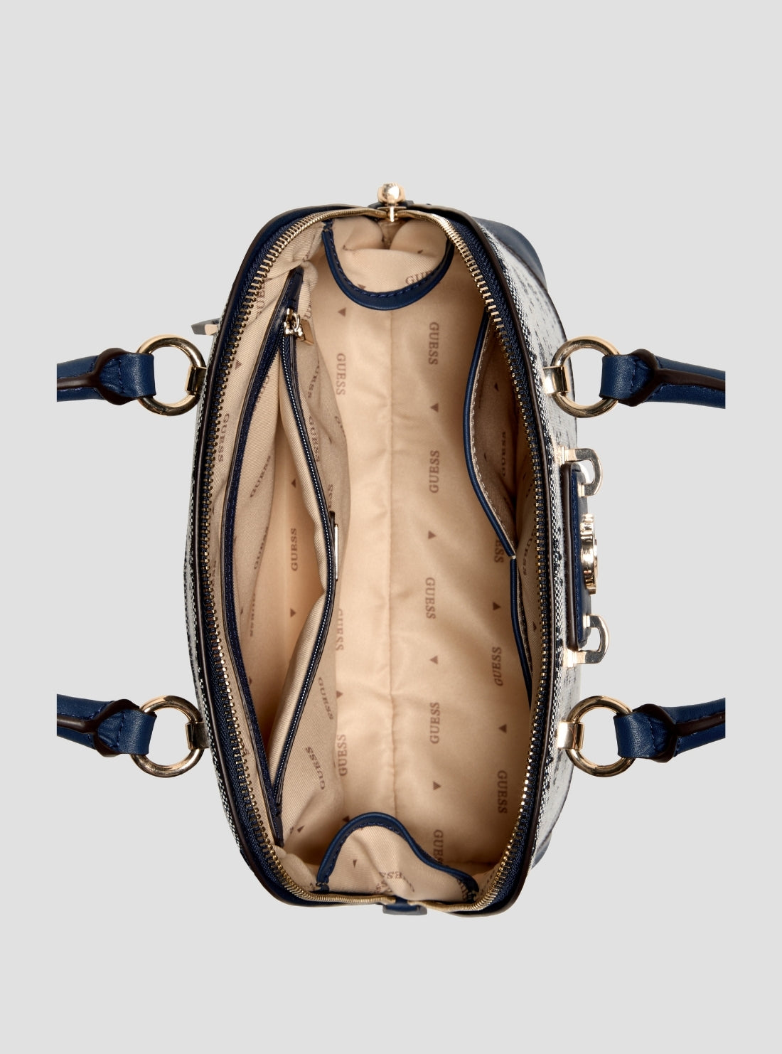 GUESS Womens Blue Logo Neda Dome Satchel JP965405 Inside View