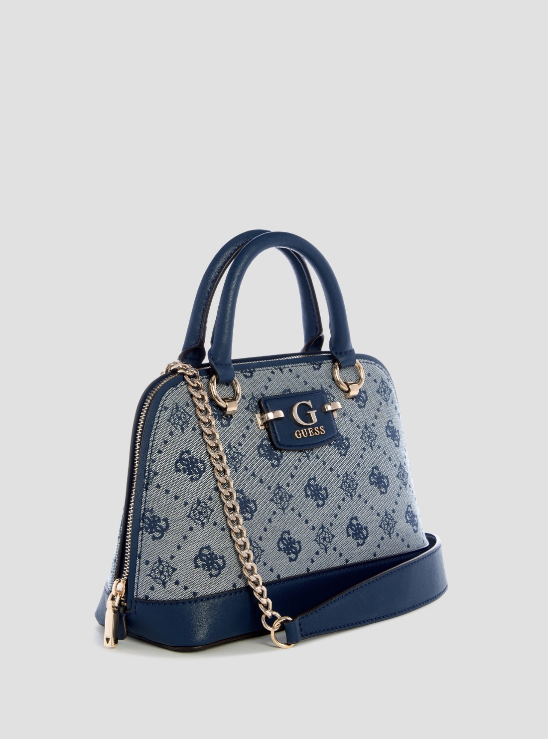 GUESS Womens Blue Logo Neda Dome Satchel JP965405 Front Side View