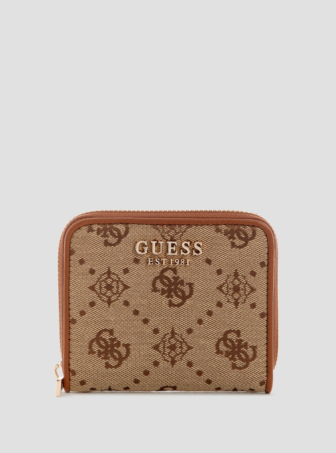 GUESS Womens Brown Logo Neda Small Zip Around Wallet JP9654137 Front View