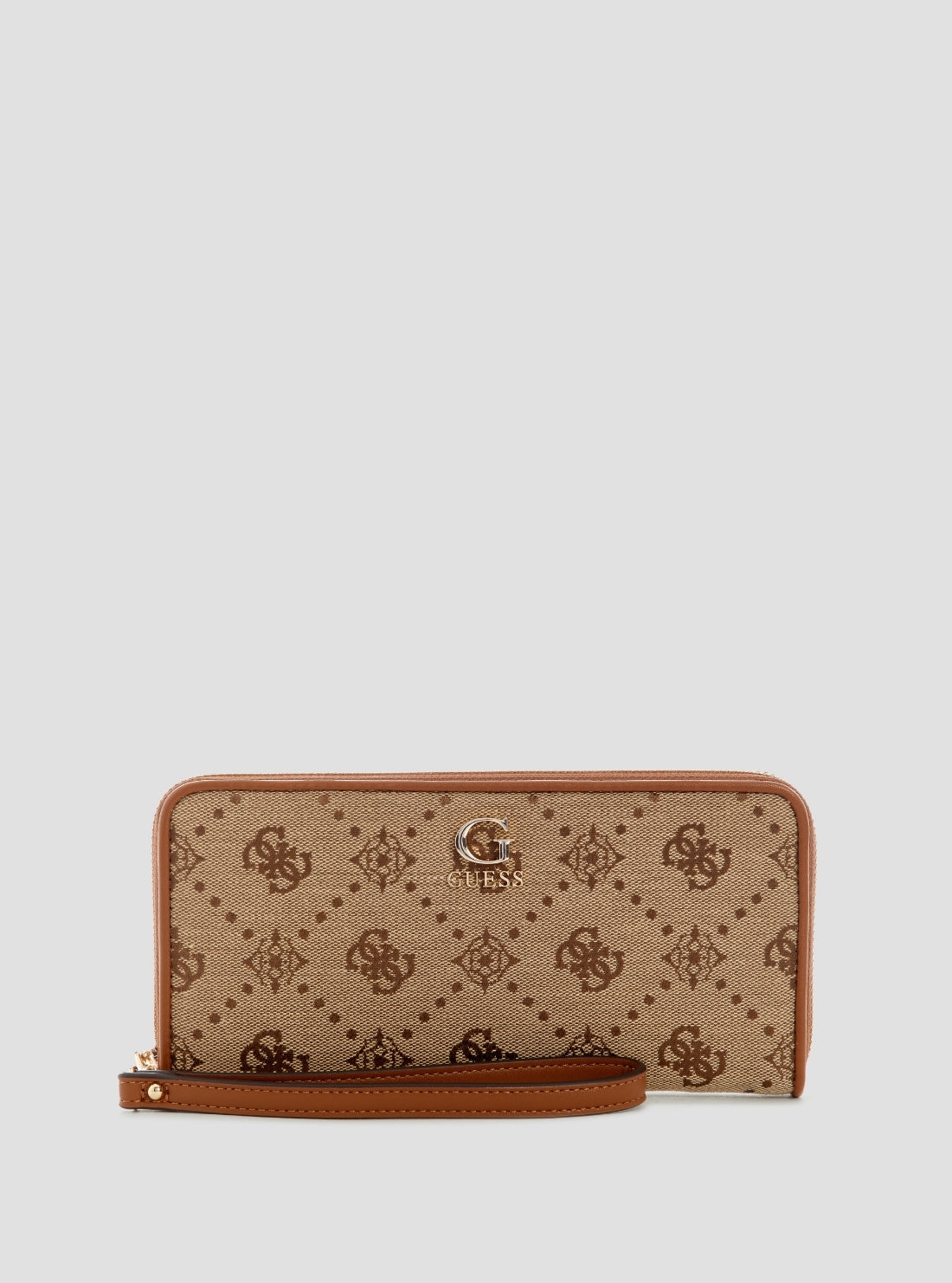 GUESS Womens Brown Logo Neda Large Zip Around Wallet JP9654146 Front View