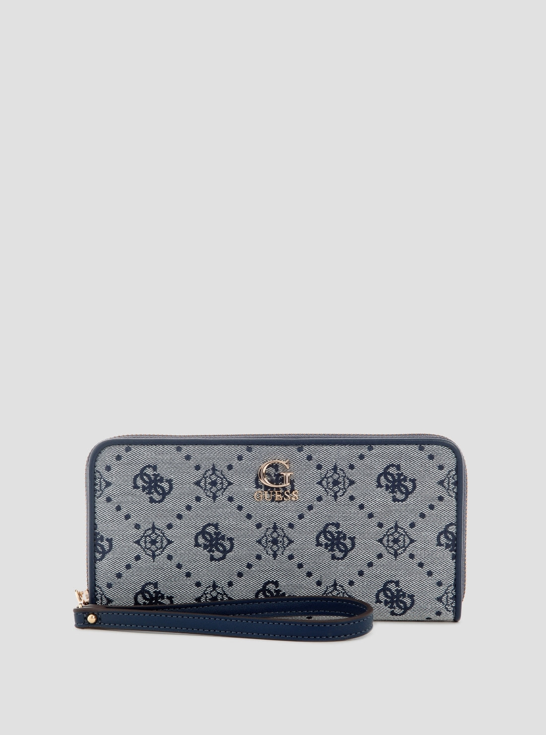 GUESS Womens Blue Logo Neda Large Zip Around Wallet JP9654146 Front View