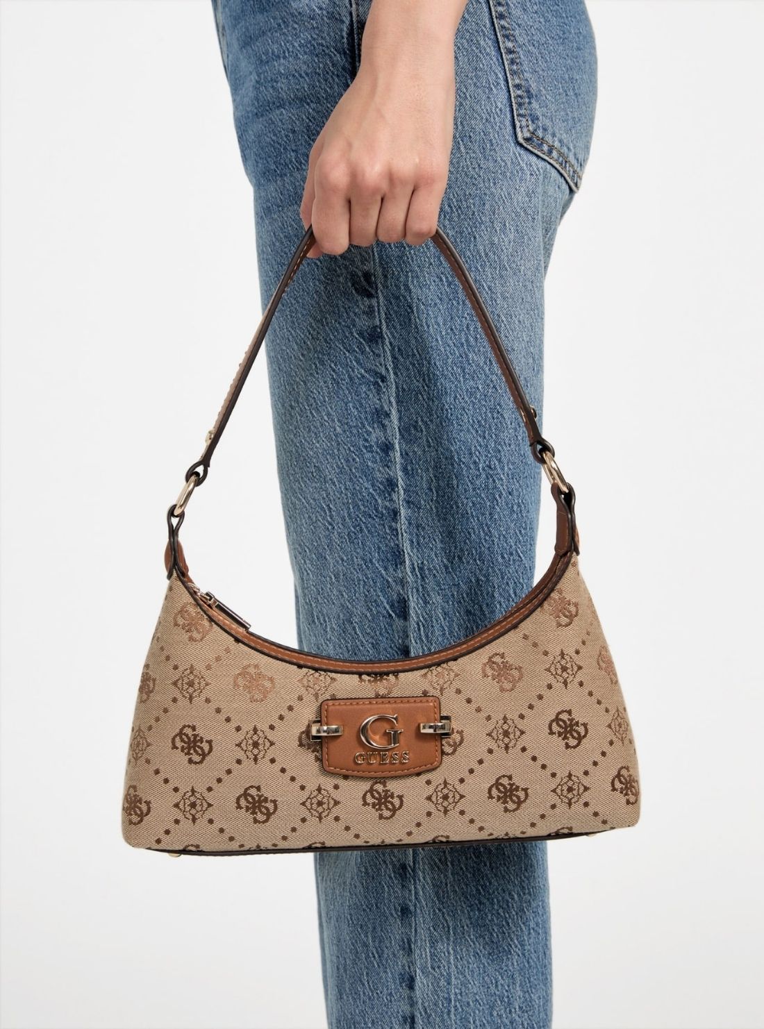 Brown Logo Neda Top Zip Shoulder Bag