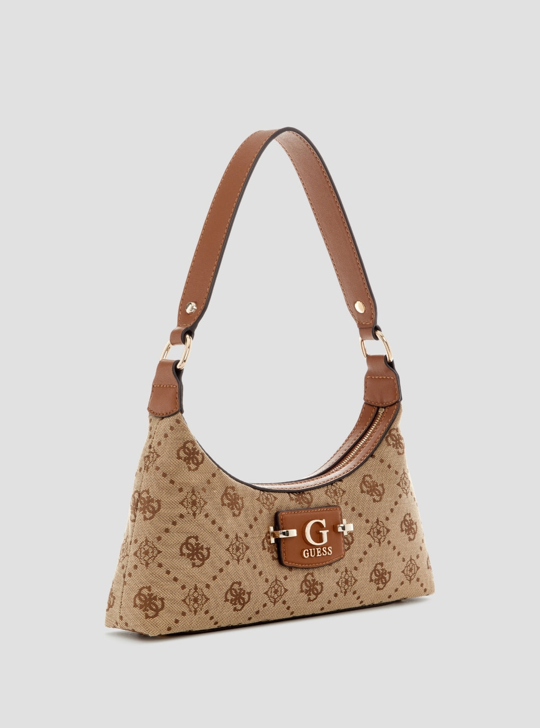 GUESS Womens Brown Logo Neda Top Zip Shoulder Bag JP965417 Front Side View