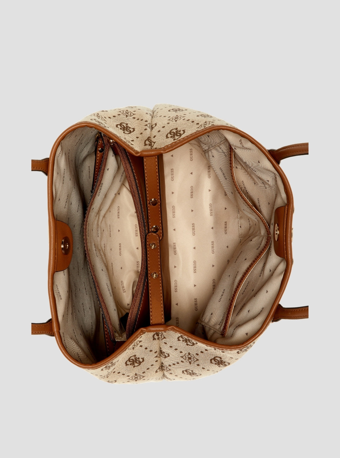 GUESS Womens Brown Logo Neda 2-in-1 Tote Bag JP965423 Inside View