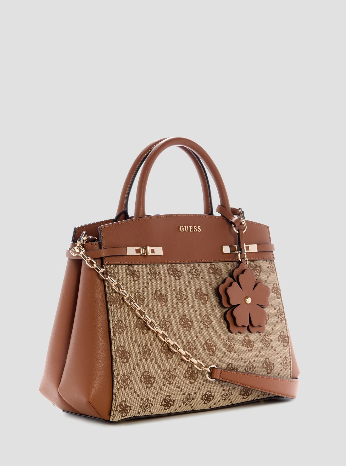 GUESS Womens Brown Logo Melinda Triple Compartment Satchel Bag JP990206 Side View