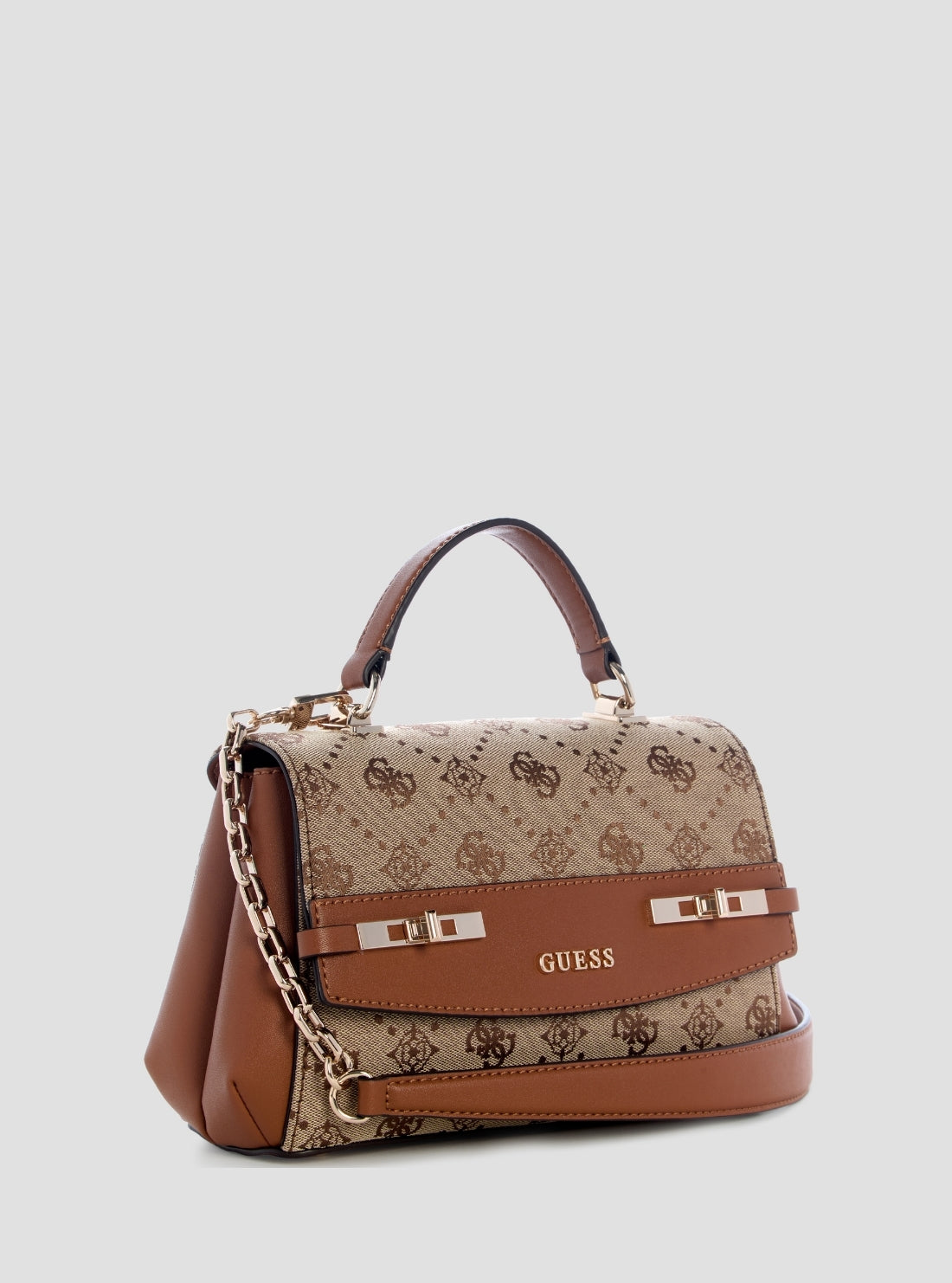 GUESS Womens Brown Logo Melinda Top Handle Flap Bag JP990220 Front Side View