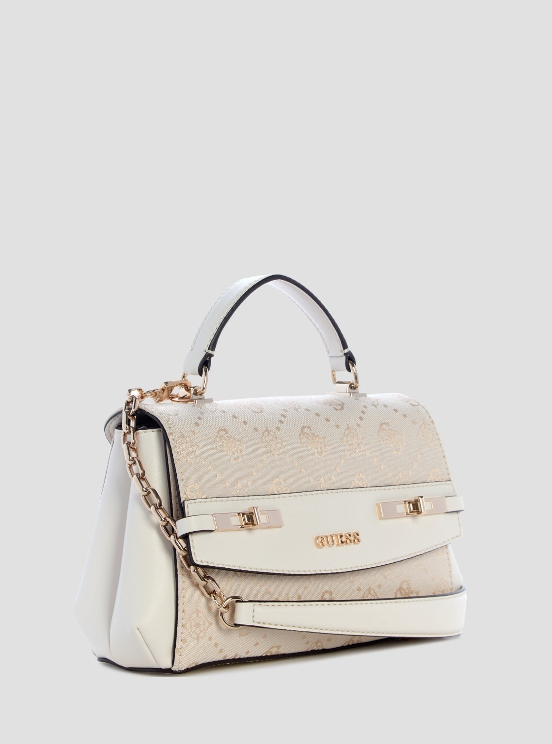 GUESS Womens White Logo Melinda Top Handle Flap Bag JP990220 Side View