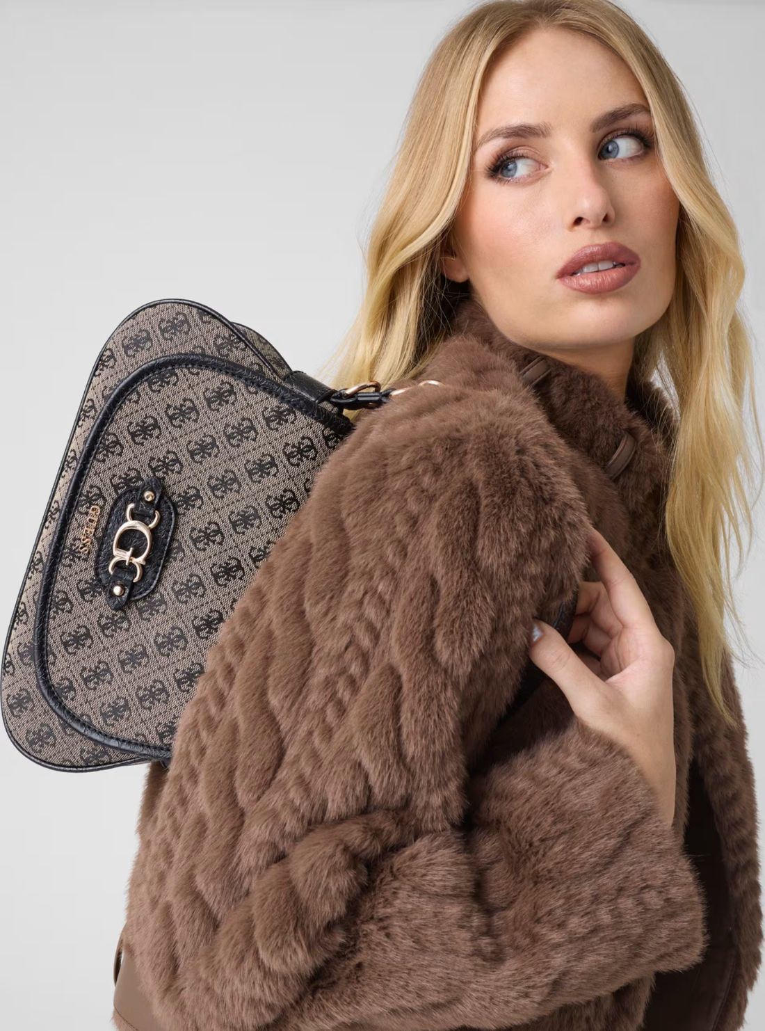 GUESS Womens Black Logo Samantha Flap Shoulder Bag JT231319 Model View
